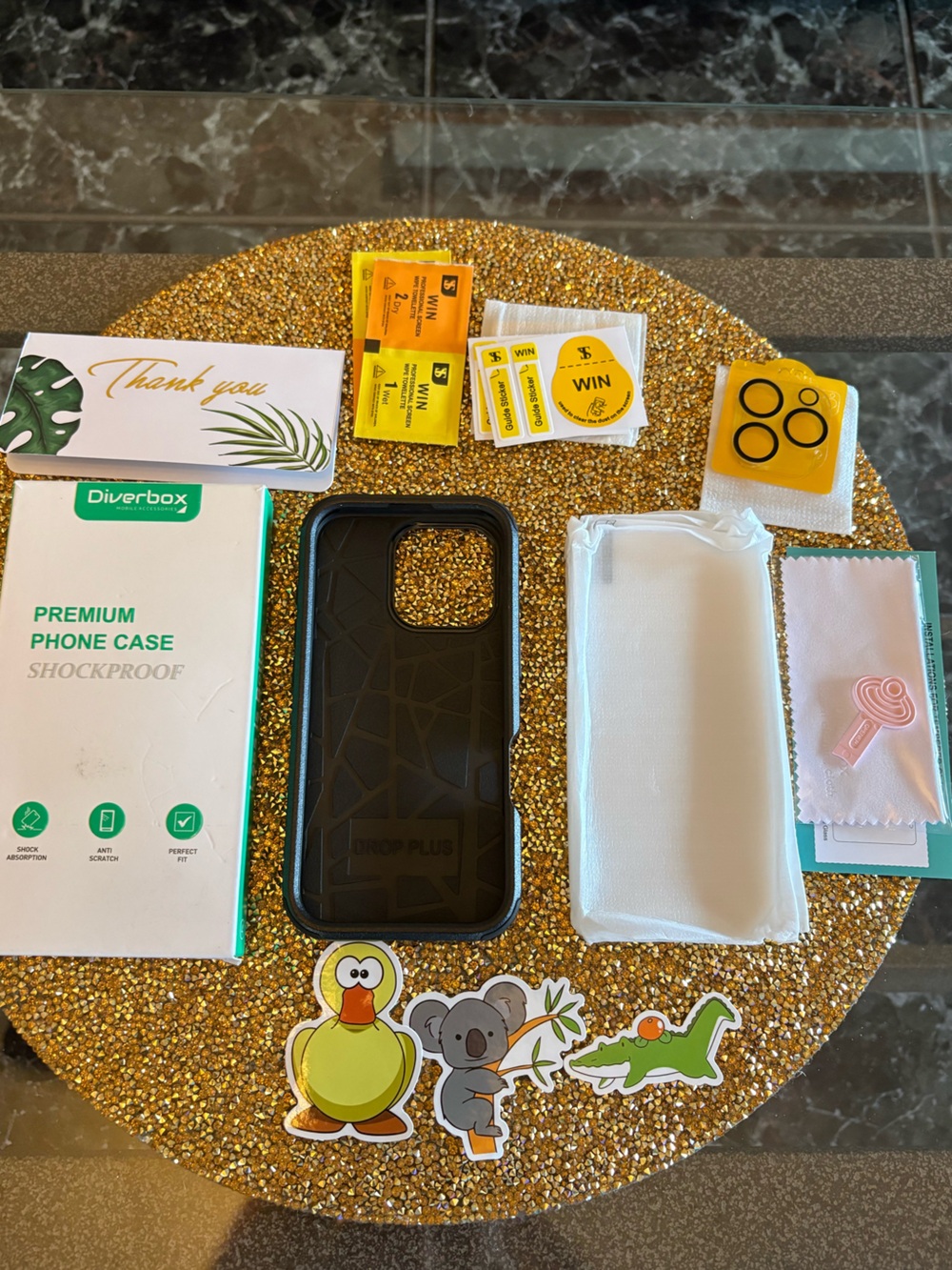 Diverbox NWT for iPhone 16 Pro case, Shockproof, Dropproof,Tempered Glass, Black